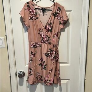 Floral Pink Faux Wrap Dress